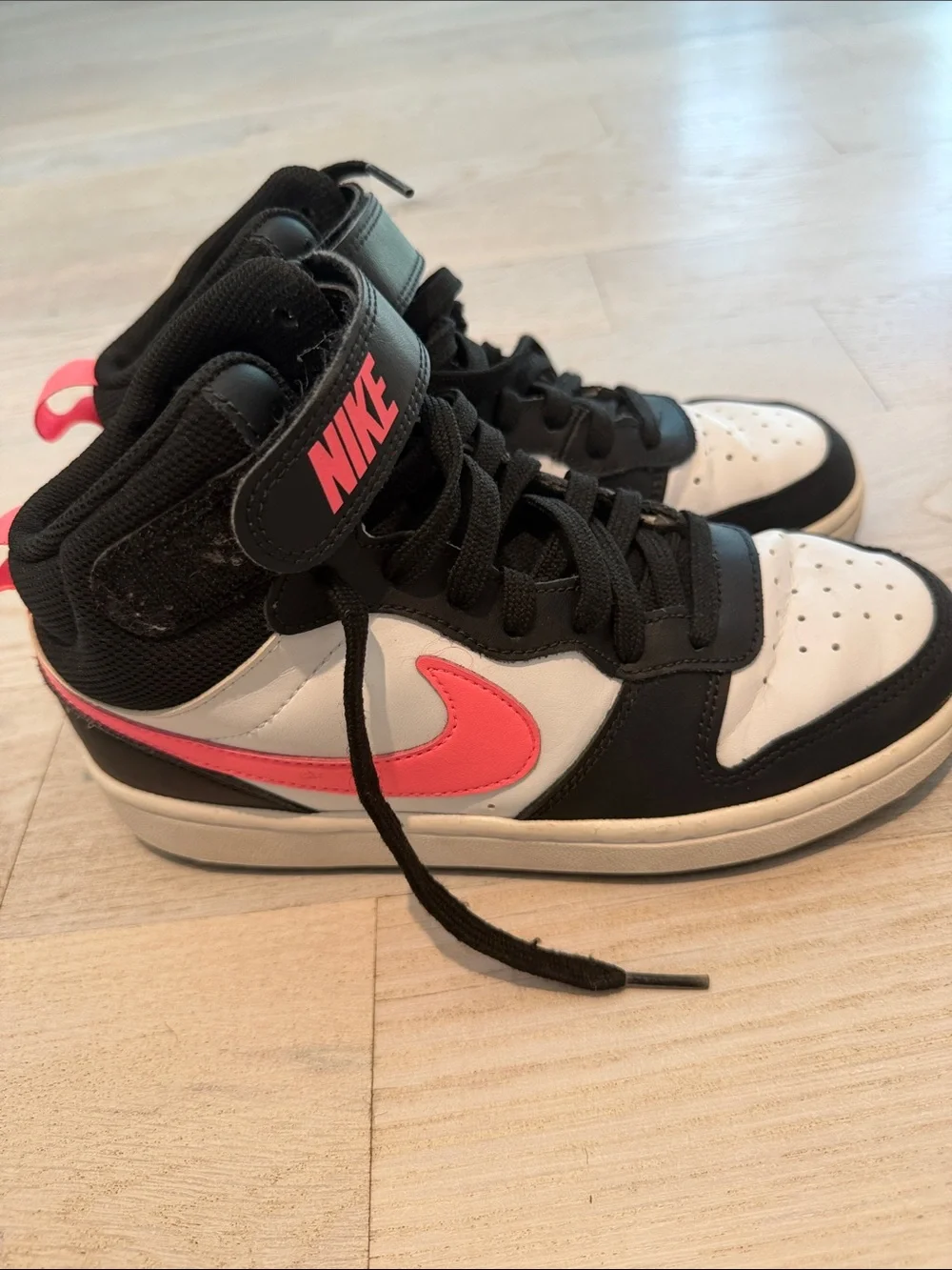 Nike Court Borough Mid 2 Sneakers in White, Black & Pink